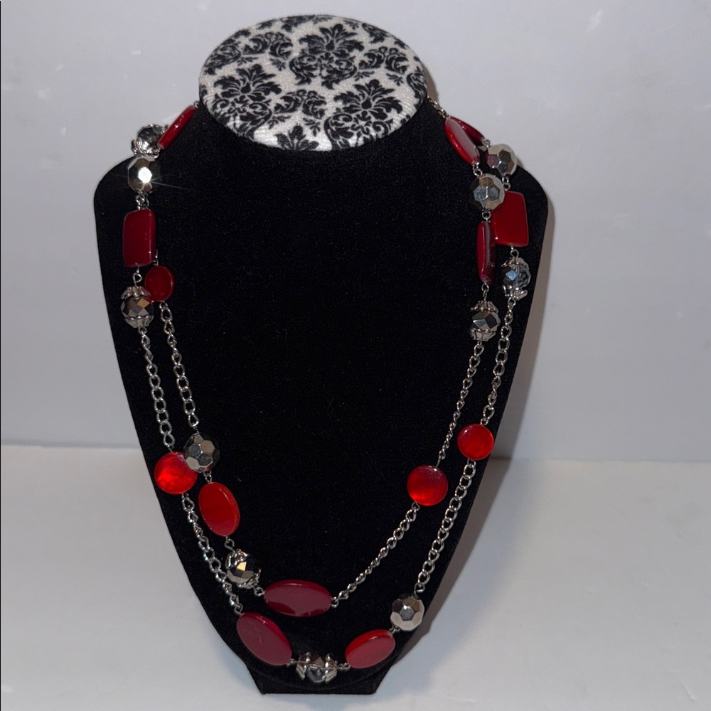 Elegant Red and Silver Necklace